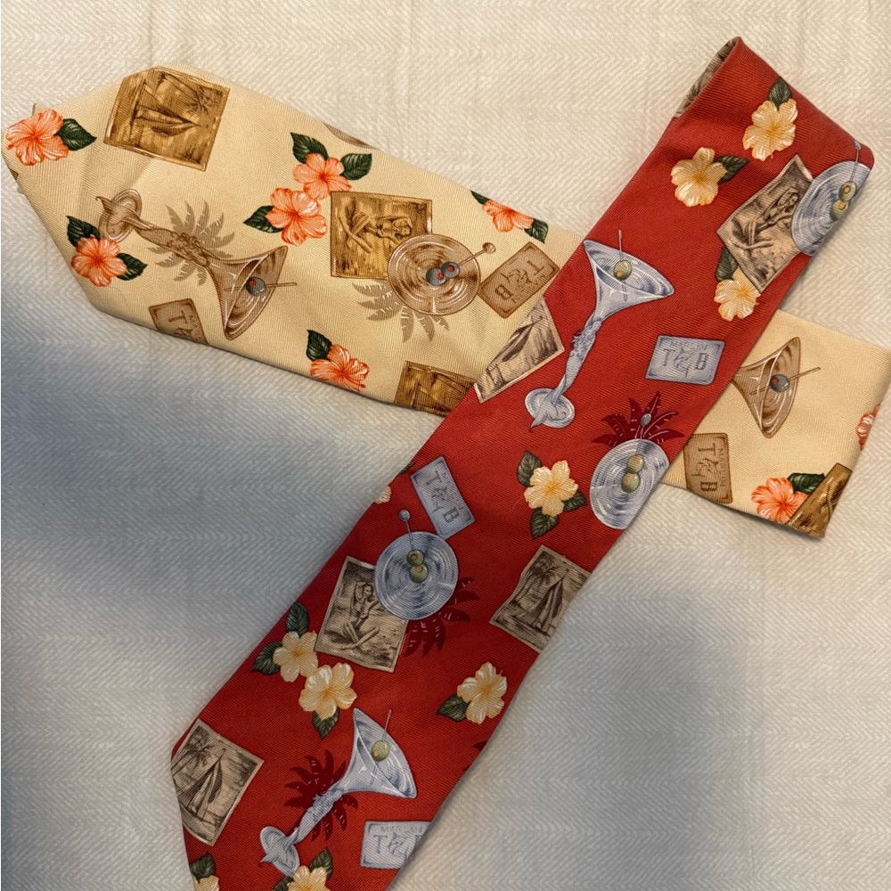 Tommy Bahama Floral and Cocktail Patterned Ties - Red and Cream